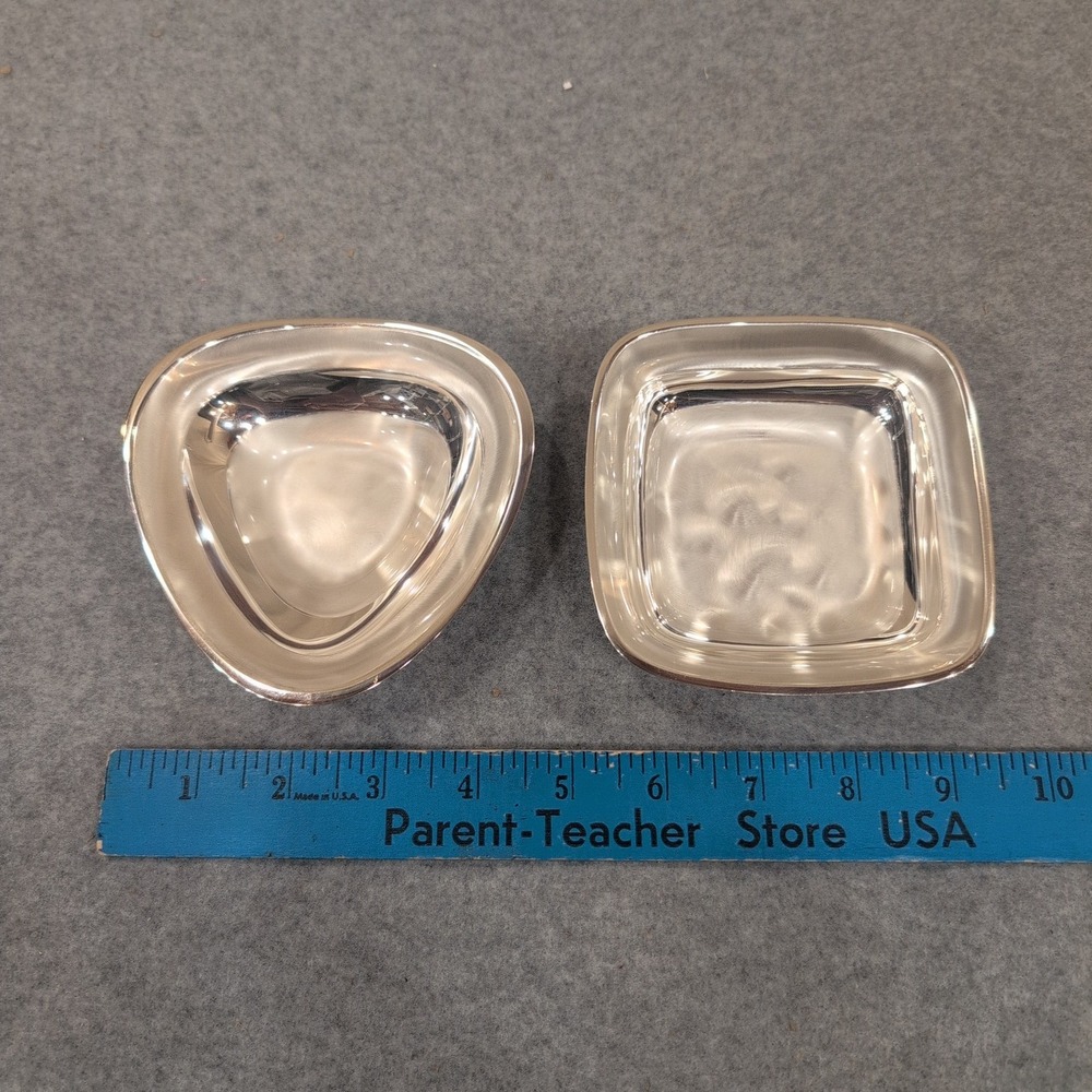 WMF Ikora Silverplate Dishes Set of 2 MCM Germany Square Triangle EP Brass - Picture 2 of 7